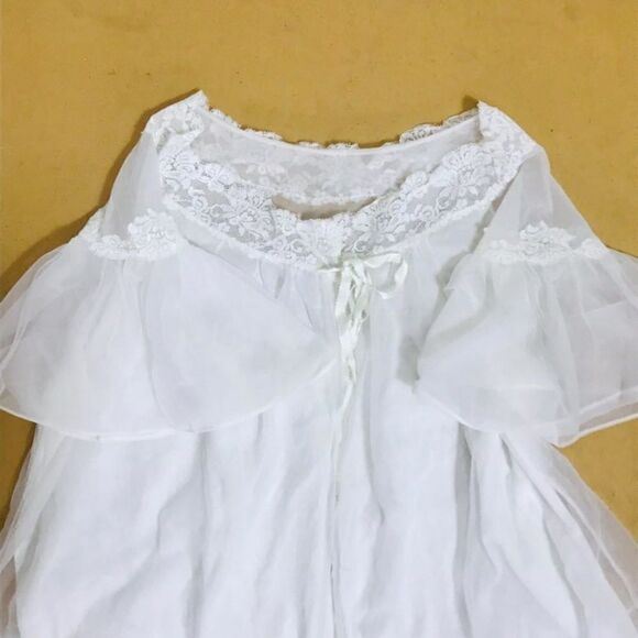 Night gown Victorian Lace Vtg Double Layer Robe - Picture 6 of 7